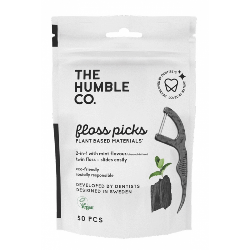The Humble Co. Dental Floss Picks Charcoal 50 st Tandv&aring;rd