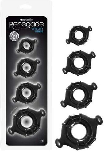 NS Novelties Renegade Vitality Cock Rings Black Set Of 4 Sizes