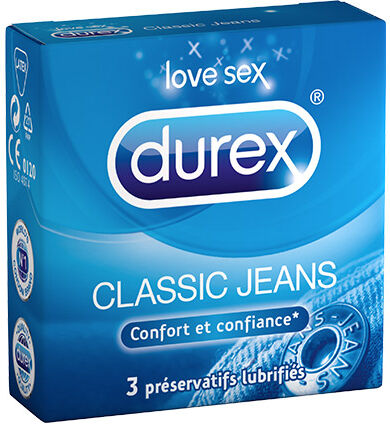 Durex Classic Jeans Confort et Confiance 3 préservatifs lubrifiés