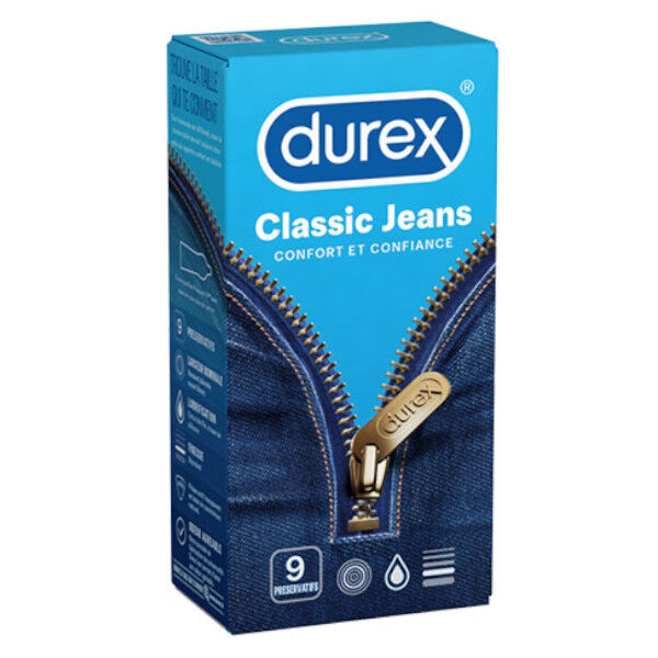 Durex Classic Jeans Confort et Confiance 9 préservatifs lubrifiés