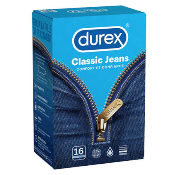 Durex Classic Jeans Confort et Confiance 16 préservatifs lubrifiés