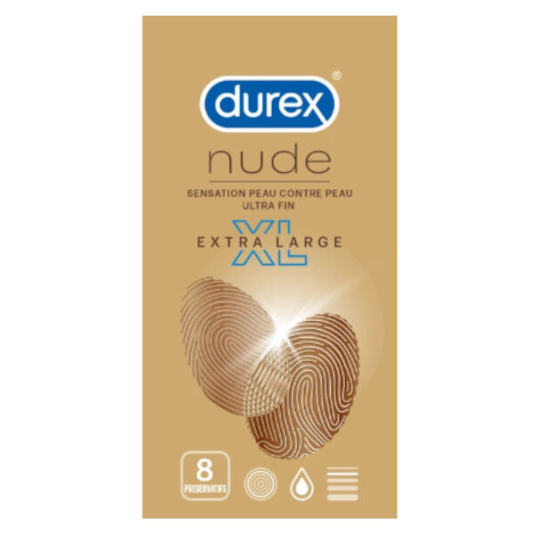 Durex Nude Extra Large Sensation Peau contre Peau 8 préservatifs ultra fins