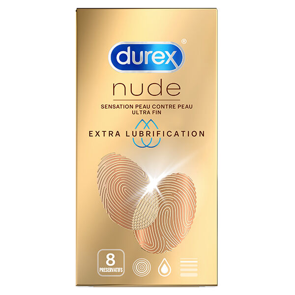 Durex Nude Extra Lubrification Sensation Peau Contre Peau 8 préservatifs ultra fins