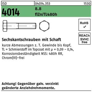 Sechskantschraube ISO 4014 m.Schaft M 12 x 60 8.8 zinkbesch. Gleitmittel flZnnc 480h-L