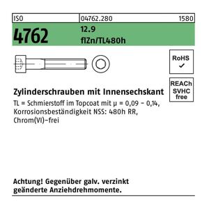 Zylinderschraube ISO 4762 m.Innensechskant M 12 x 60 12.9 zinkbesch Gleitmittel flZnnc 480h-L