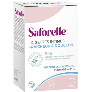 Saforelle Soin & Hygiène Lingettes Intimes Biodégradables Individuelles 10 sachets - Publicité