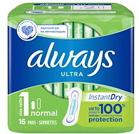 Always Serviettes hygiéniques Always ultra "Instant Dry" Normal taille 1 - Paquet de 16