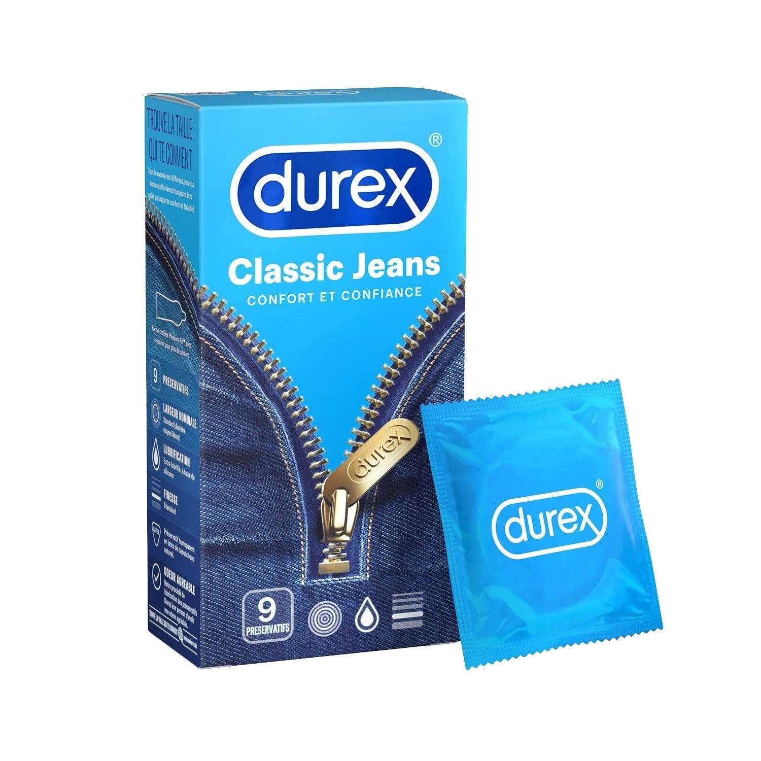 Durex Préservatifs Classic Jeans Boîte de 9