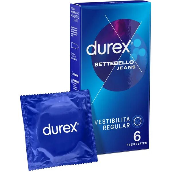 durex settebello jeans preservativi con forma easy-on 6 pezzi