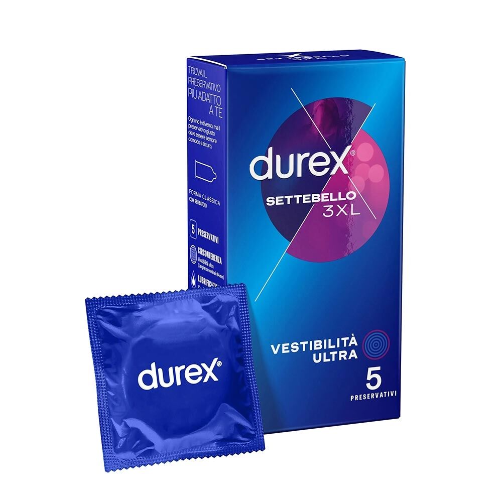 Durex Settebello - 3XL Profilattico Vestibilità Ultra, 5 preservativi