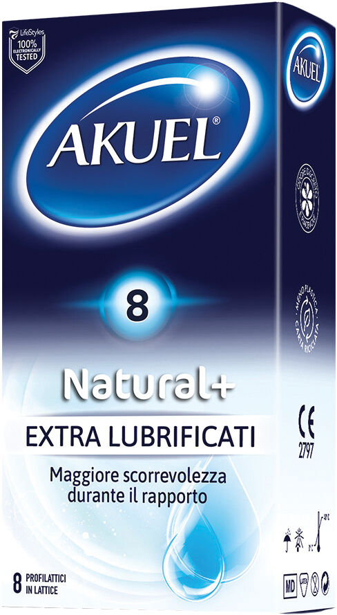 AKUEL Profilattico natural+ extralubrificato 8 pezzi