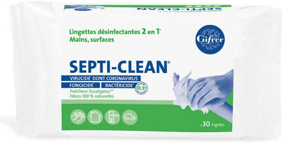 Gifrer Septi-Clean Lingettes Désinfectantes 2 en 1 30 unités