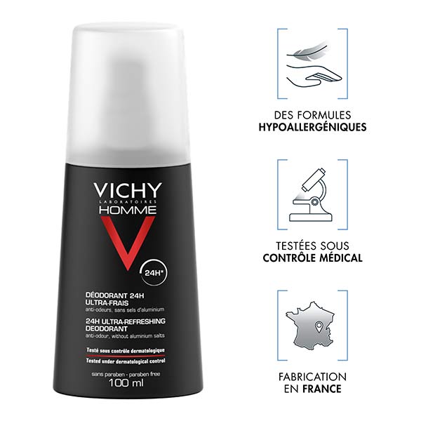 Vichy Homme Déodorant 24h Ultra-Frais Spray 100ml