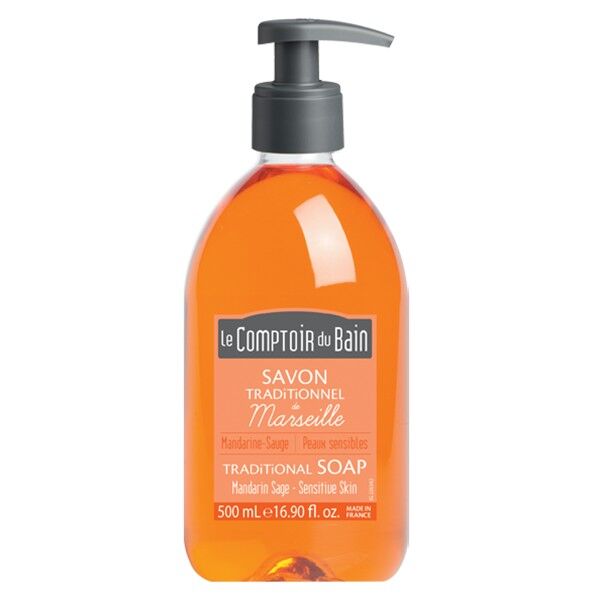 Le Comptoir du Bain Savon Traditionnel de Marseille Mandarine Sauge 500ml