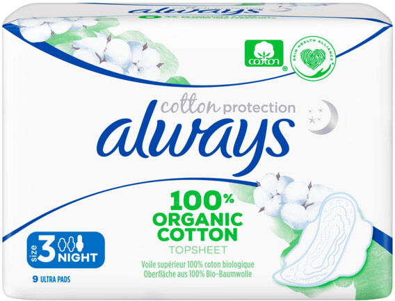 Always Serviettes Cotton Protection Night 9 unités