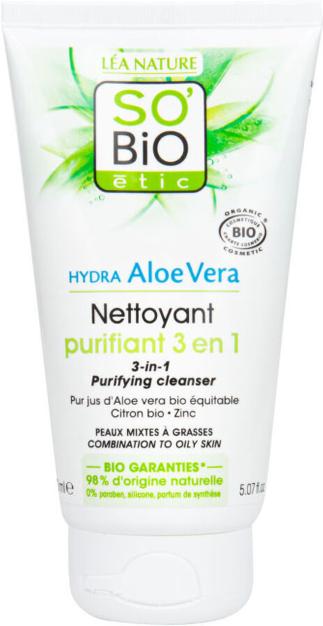 So’Bio étic Gel čisticí 3v1 Aloe vera pro smíšenou až mastnou pleť 150 ml BIO   SO’BiO étic