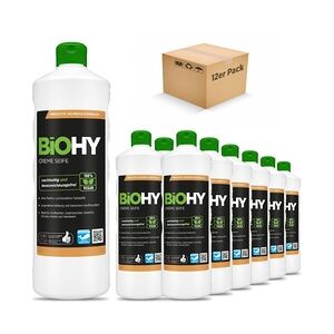 BiOHY Creme Seife, Hautfreundliche Waschlotion, Phosphatfreie Handseife, Rückfettende Seifencreme 12er Pack (12 x 1 Liter Flasche)