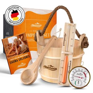 Alpenhauch Sauna Eimer Mit Kelle [100% Naturholz] - Edler Saunakübel Mit Sanduhr - Akzeptabel Naturholz