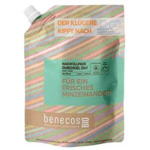 benecos BIO Nachfüllbeutel Duschgel 2in1 BIO-Minze Haut & Haar FÜR EIN FRISCHES MINZEINANDER vegan recyceltes Plastik