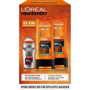 L'Oréal Paris Men Expert Collection Hydra Energy Hydra Energy Box Wake-Up Kick Shower Gel 2 x 400 ml + 96H Deodorant Roll-On Invincible Man 50 ml