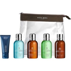 Molton Brown Pleje til ham Kropspleje Mens' Carry-On Balancing Face Wash African Wood 30 ml + Bath & Shower Gel Coastal Cypress 100 ml + Bath & Shower Gel Black Pepper 100 ml + Bath & Shower Gel Infusing Eucalyptus 100 ml + Hydrating Shampoo with Camomile