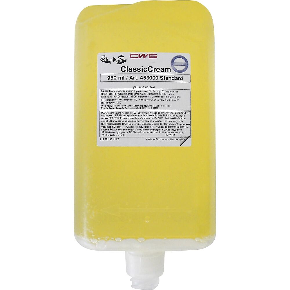 CWS Jabón en crema Classic Cream, UE 12 botes de 0,5 l, amarillo, con fragancia cítrica