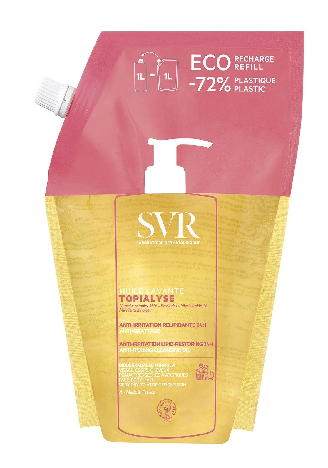 SVR Aceite micelar limpiador Topialyse para pieles secas y atópicas 1000mL refill