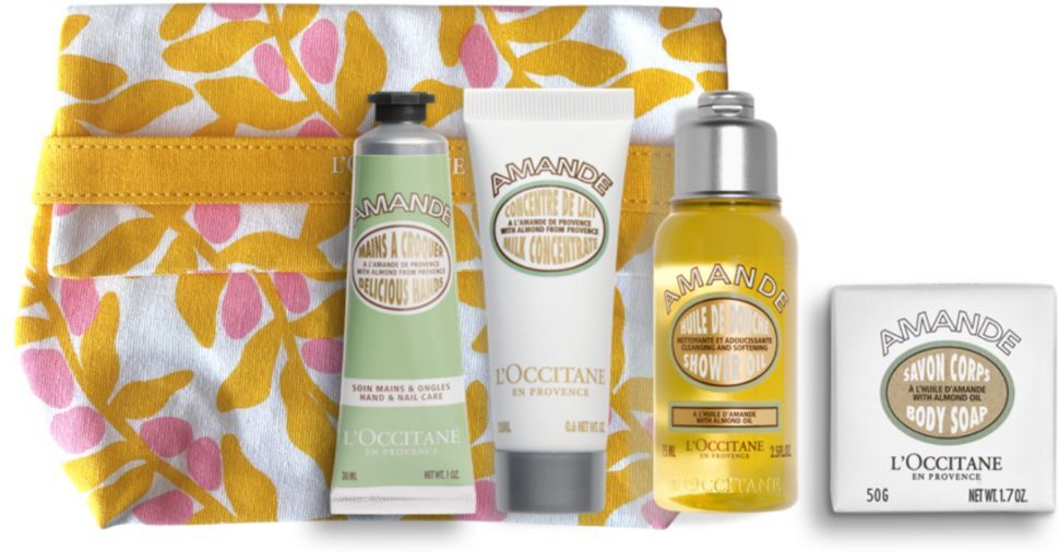 L'Occitane Aceite de ducha con aceite de almendras Limpiador y suavizanteCrema de manos de almendras 10mL Leche 20mL Aceite de ducha 35mL Jabón 50gr 1&nbsp;un.