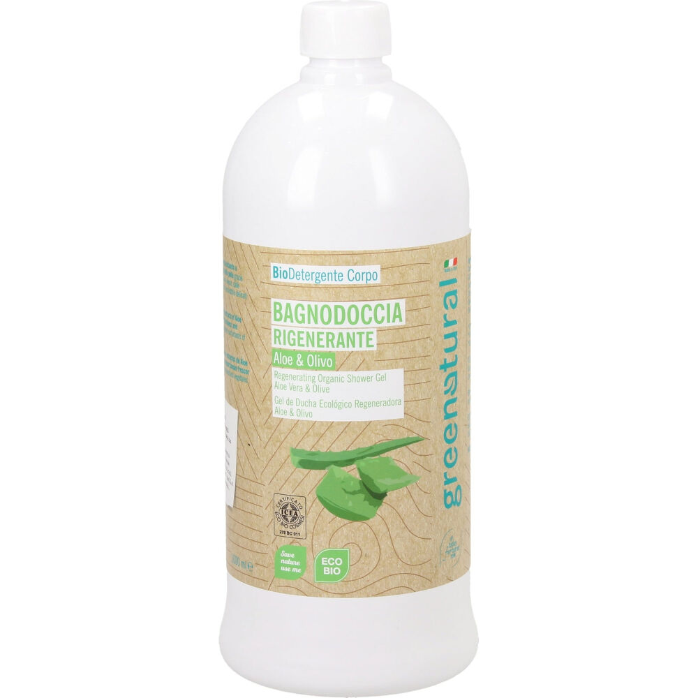 Greenatural Gel de baño y ducha delicado ecológico de Aloe y Olivo (1 litro)