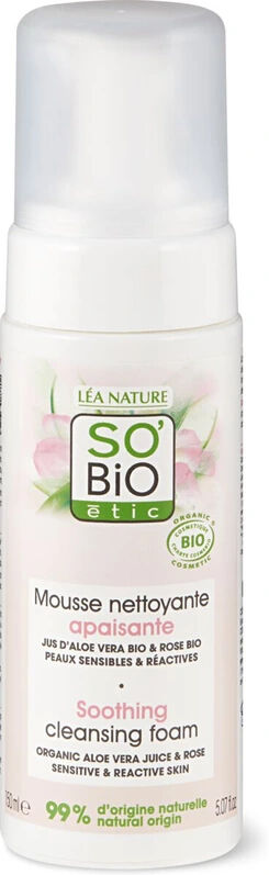 SO'BiO étic Espuma limpiadora calmante con Aloe Vera Bio y Rosa Bio