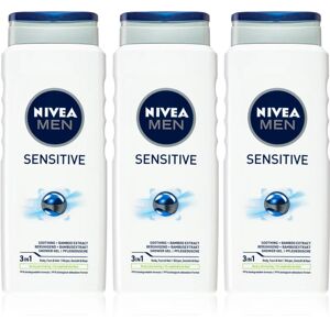 Nivea Men Sensitive gel de douche pour homme 3 x 500 ml (conditionnement avantageux)