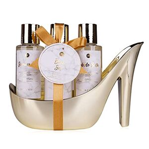 accentra Coffret de bain coffret cadeau femme MARBLE en talon haut coffret de soins 3 pièces avec Gel douche, bain moussant & lotion pour le corps anniversaire, Saint Valentin & Noël (or) - Publicité