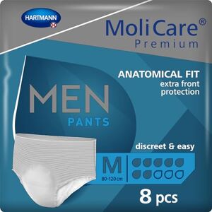 Molicare ® PREMIUM Men Pants Slips Absorbants pour Hommes Niveau d'Absorption = 7 gouttes (Fuites Urinaires Modérées) pH Neutre à la Peau Matière Douce et Souple Taille M 8 Unités - Publicité