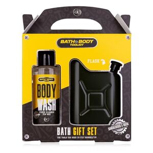 accentra BATH + BODY TOOLKIT Coffret cadeau pour homme avec flasque en forme de bidon – Kit d'entretien pour homme avec gel douche et gel de bain 100 ml au design cool - Publicité