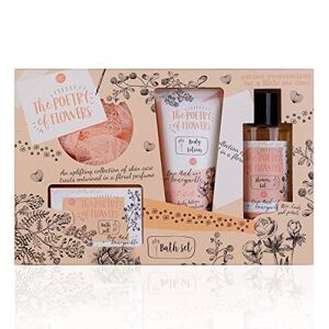 accentra coffret cadeau 4 pièces coffret de bain cadeau avec lotion pour le corps, sel de bain, gel douche et éponge en maille coffret bien-être pour femmes et filles lors d'occasions spéciales - Publicité