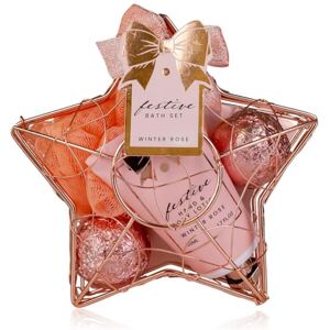 accentra Kit de douche Festive pour femme dans un panier métallique en forme d'étoile rose – Kit de soins 3 pièces avec lotion pour les mains et le corps, fizzer de bain et éponge en maille – Coffret - Publicité