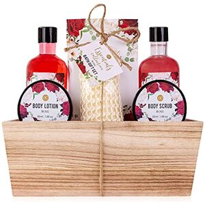 accentra Coffret cadeau rose dans un panier en bois pour le bain, le spa et la douche 7 pièces dans un panier décoratif en bois Cadeau pour un anniversaire, la Saint-Valentin - Publicité