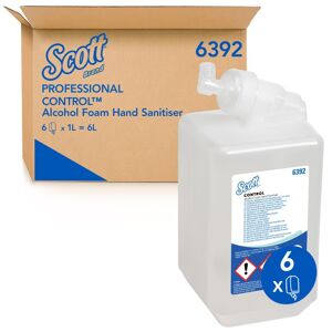 Scott Lot de 6 Recharges 1 litre savon mousse désinfectante hydro-alcoolique mains, incolore, sans parfum