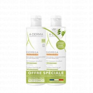 ADERMA A-DERMA Exomega Control gel moussant émollient anti-grattage lot de 2 flacons 500ml - Publicité