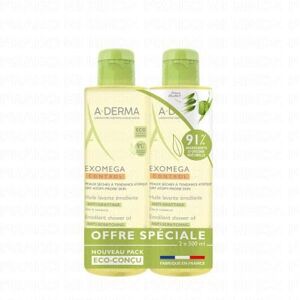 A-DERMA Exomega Control huile lavante émolliente lot de 2 x 500ml