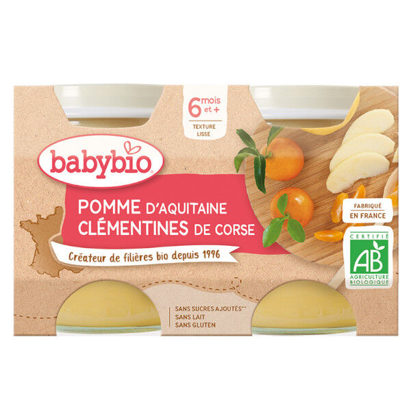 Babybio Mes Fruits Pot Pomme Clémentine Corse +6m Bio 2 x 130g