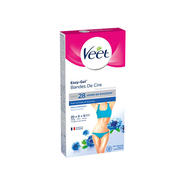 Veet Easy-Gel Coffret Bandes de Cire Froide Peaux Sensibles 32 unités