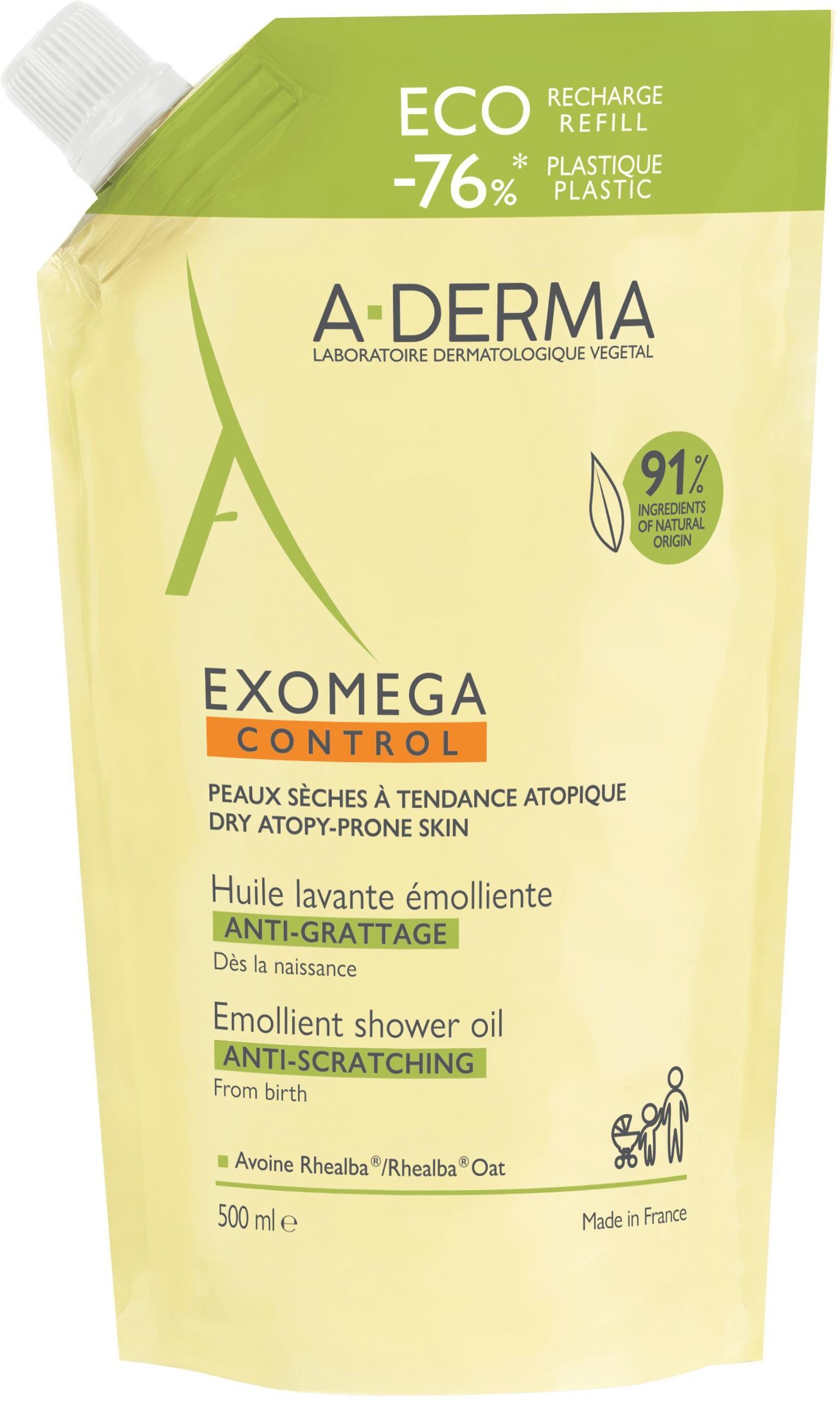 A-derma Exomega Control Olio Lavante Detergente Emolliente Ricarica 500ml