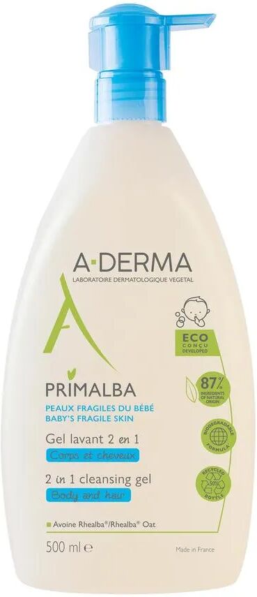 A-Derma Primalba Gel Lavante 2 In 1 Corpo e Capelli Gel Detergente Bambino 500 ml