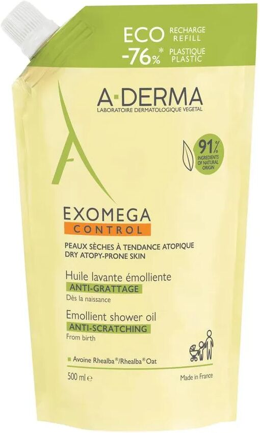 A-Derma Exomega Control Olio Lavante Emolliente Anti-grattage Refill Per Pelle Secca e a Tendenza Atopica 500 ml