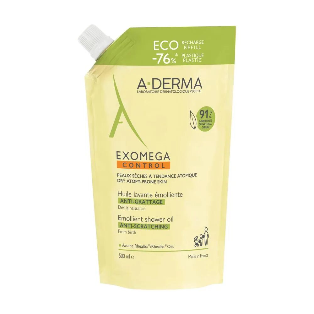 A-Derma Exomega Control Olio Lavante Emolliente Anti-grattage Refill Per Pelle Secca e a Tendenza Atopica 500 ml