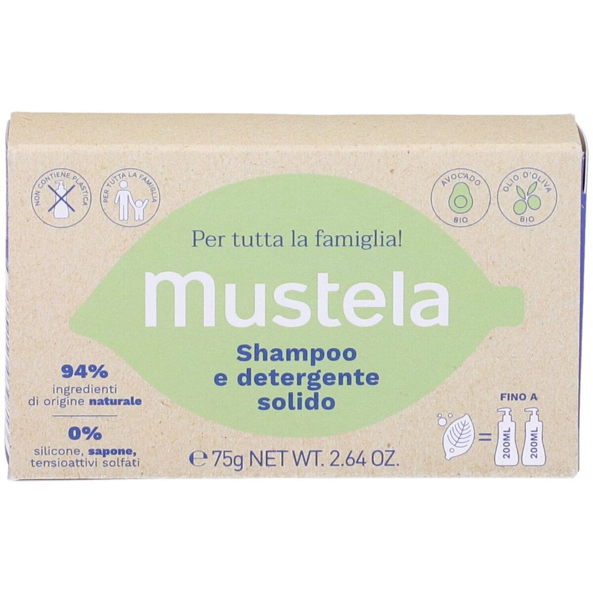 MUSTELA Shampoo e Detergente Solido Corpo e Capelli 75 g