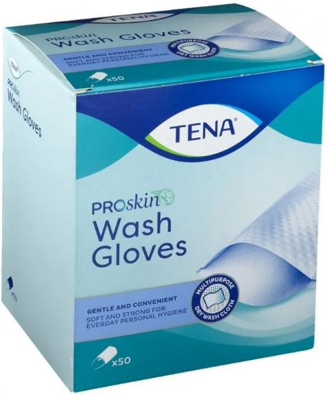 TENA Wash Glove Guanti Deteregenti 50 Pezzi