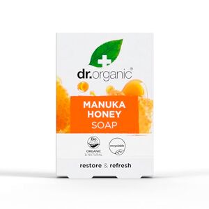 Dr Organic Manuka Honey Soap Bar, Restoring, Dry Skin, Mens, Womens, Natural, Vegetarian, Cruelty-Free, Paraben & SLS-Free, Plastic Free, Recycled & Recyclable, Organic, 100g, Packaging may vary