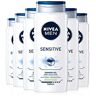 NIVEA MEN Sensitive Shower Gel Pack of 6 (6 x 500ml), Alcohol-Free Sensitive Ski